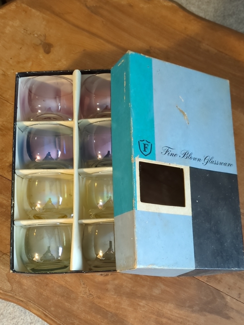 Retro Vintage Set of 8 Federal Glass Roly Poly Gem Tone 5oz Glasses